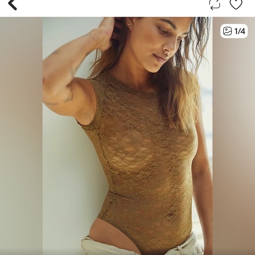 Free People Intimately Gold/green Lace Bodysuit